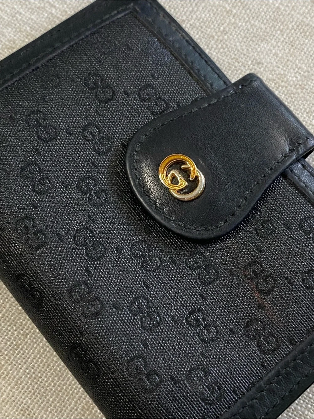 Vintage Gucci Trifold Wallet Card Holder Micro GG Black
